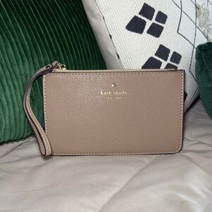 Kate Spade Beige Wristlet with Gold Accents